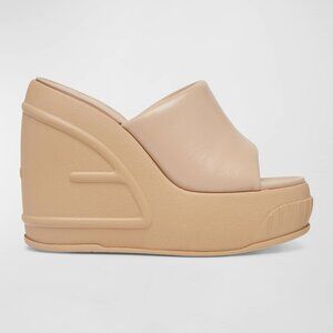 Fendi Padded Leather Platform Wedge Slides - Authentic